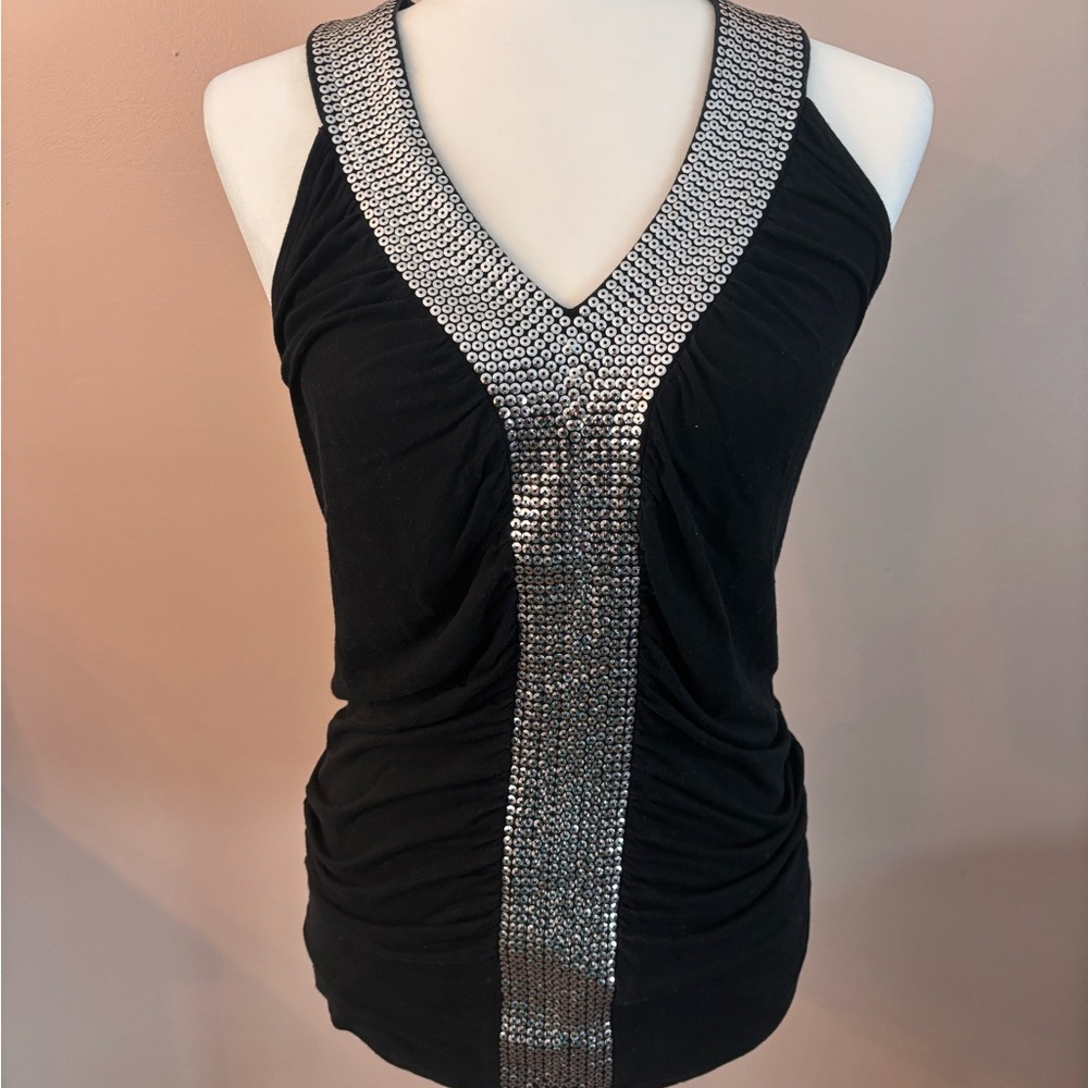 Black and Silver Embellished Women's Top